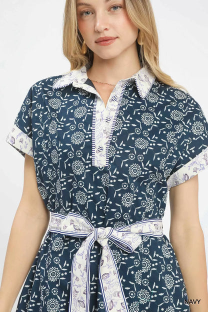 Sarah Express Women's Border Print Belted Shirt Dress