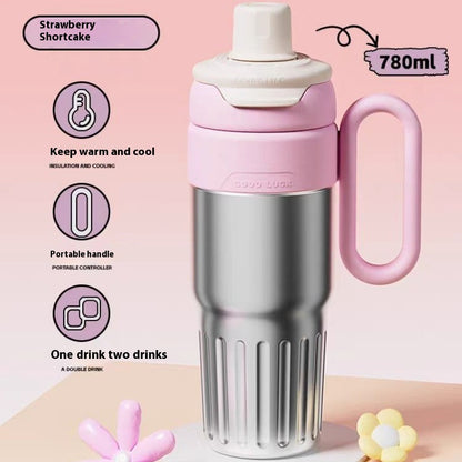 Sarah Express Women's 780ml Gradient Thermal Cup with Straw - Stainless Steel Insulated Coffee Tumbler Silver 780ml