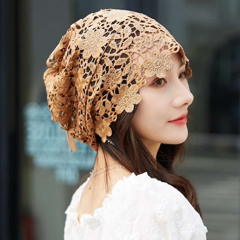 Sarah Express Ethnic Floral Lace Head Wrap Turban Breathable Pullover Hat