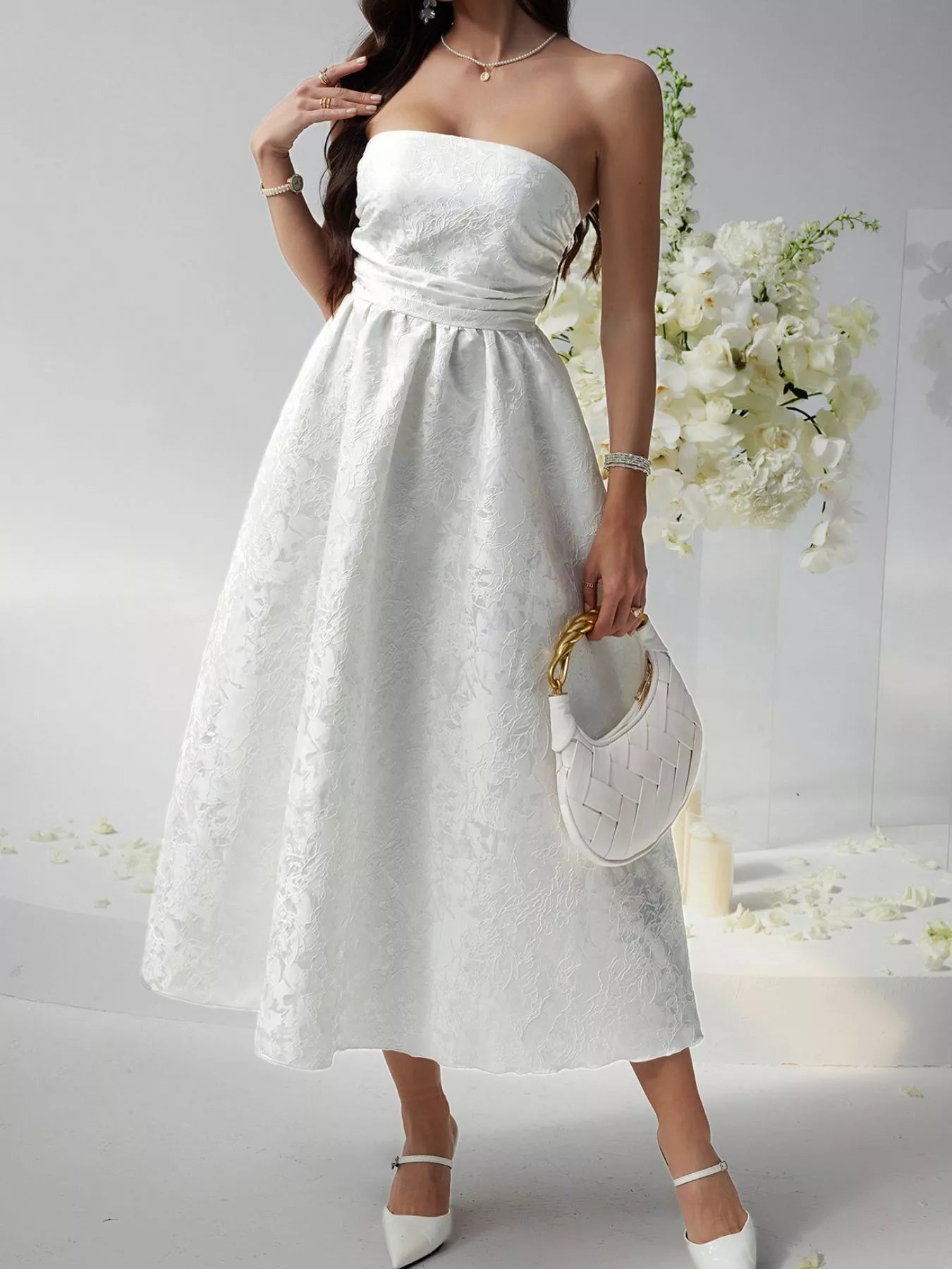 Sarah Express Women's Lace Up Tube Midi Dress White