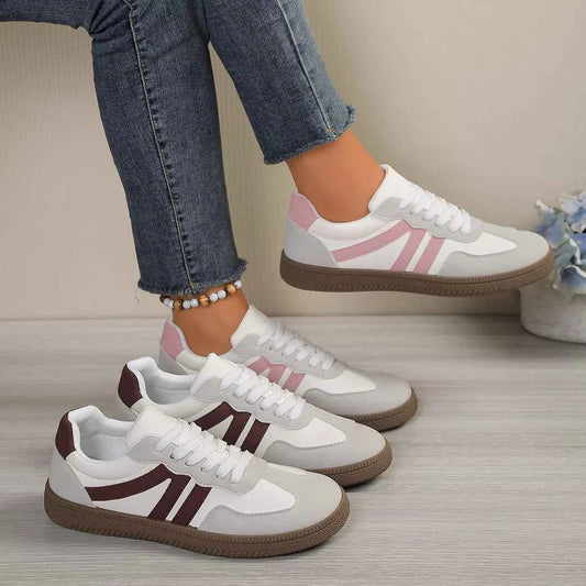 Sarah Express Women's Striped Lace-Up Casual Sneakers - Comfortable Walking Shoes Brown