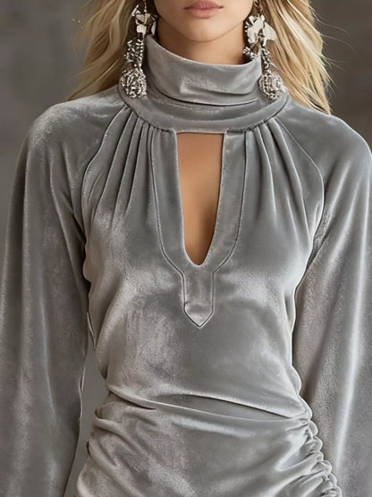 Sarah Express Women's Velvet Ruched Mini Dress with Flounce Sleeves