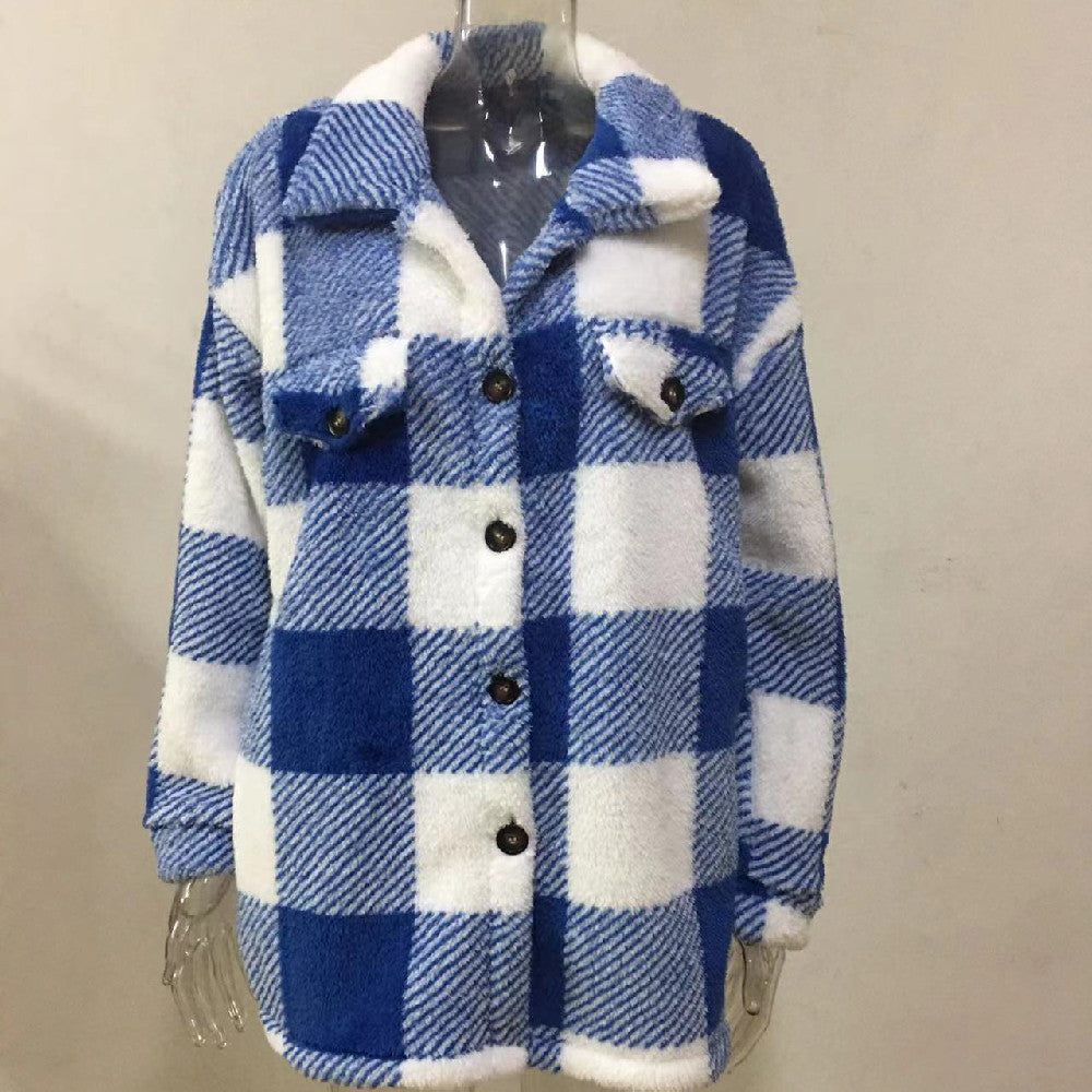 Sarah Express Women's Striped Plush Jacket - Button-Front Shacket Coat in 8 Colors - Loose Fit S-5XL Plus Size