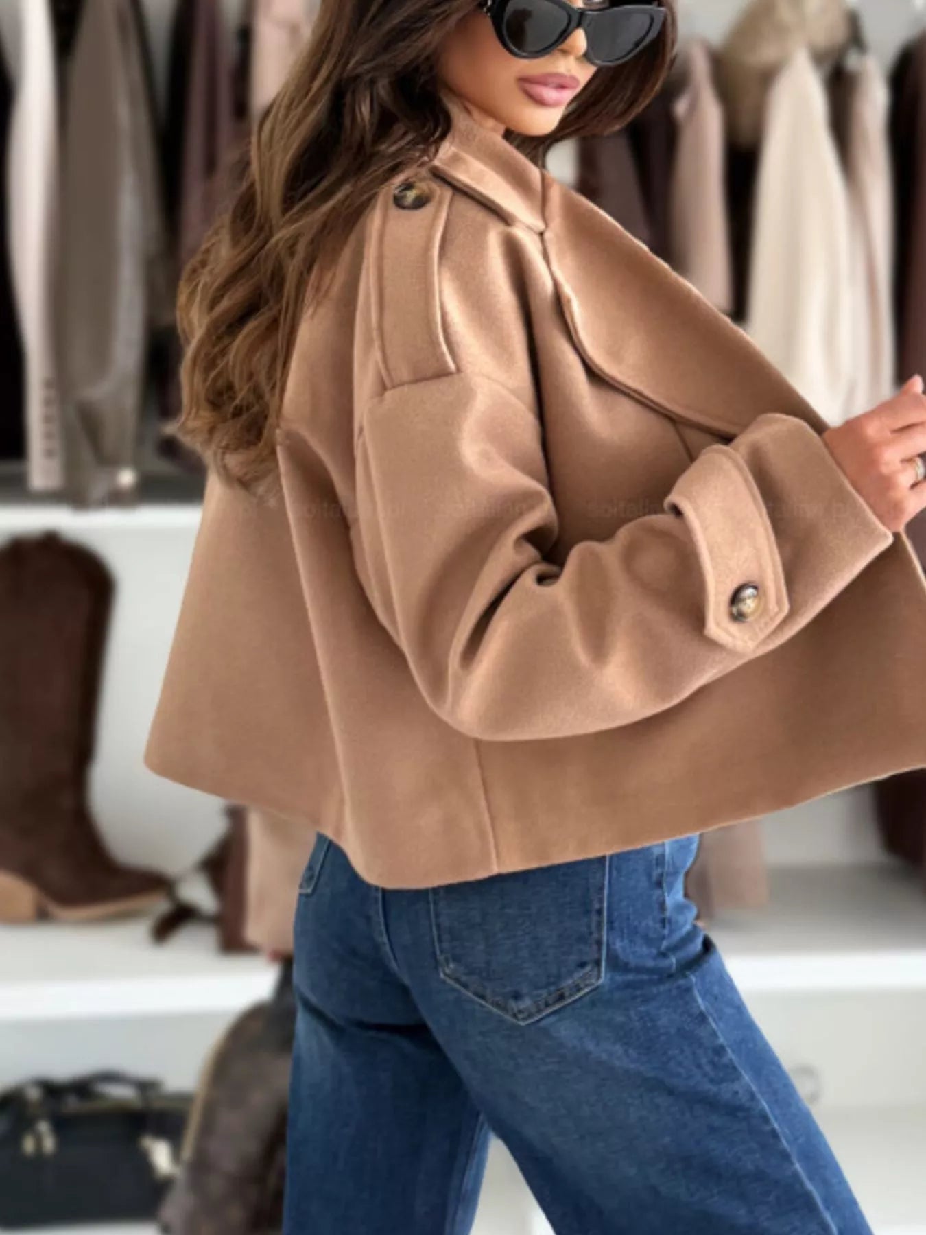 Sarah Express Women's Double-Breasted Cropped Outerwear