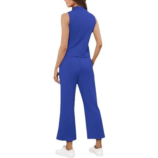 Sarah Express Women's Sleeveless Top Wide Leg Cropped Pants Two-Piece Set Matching Outfit