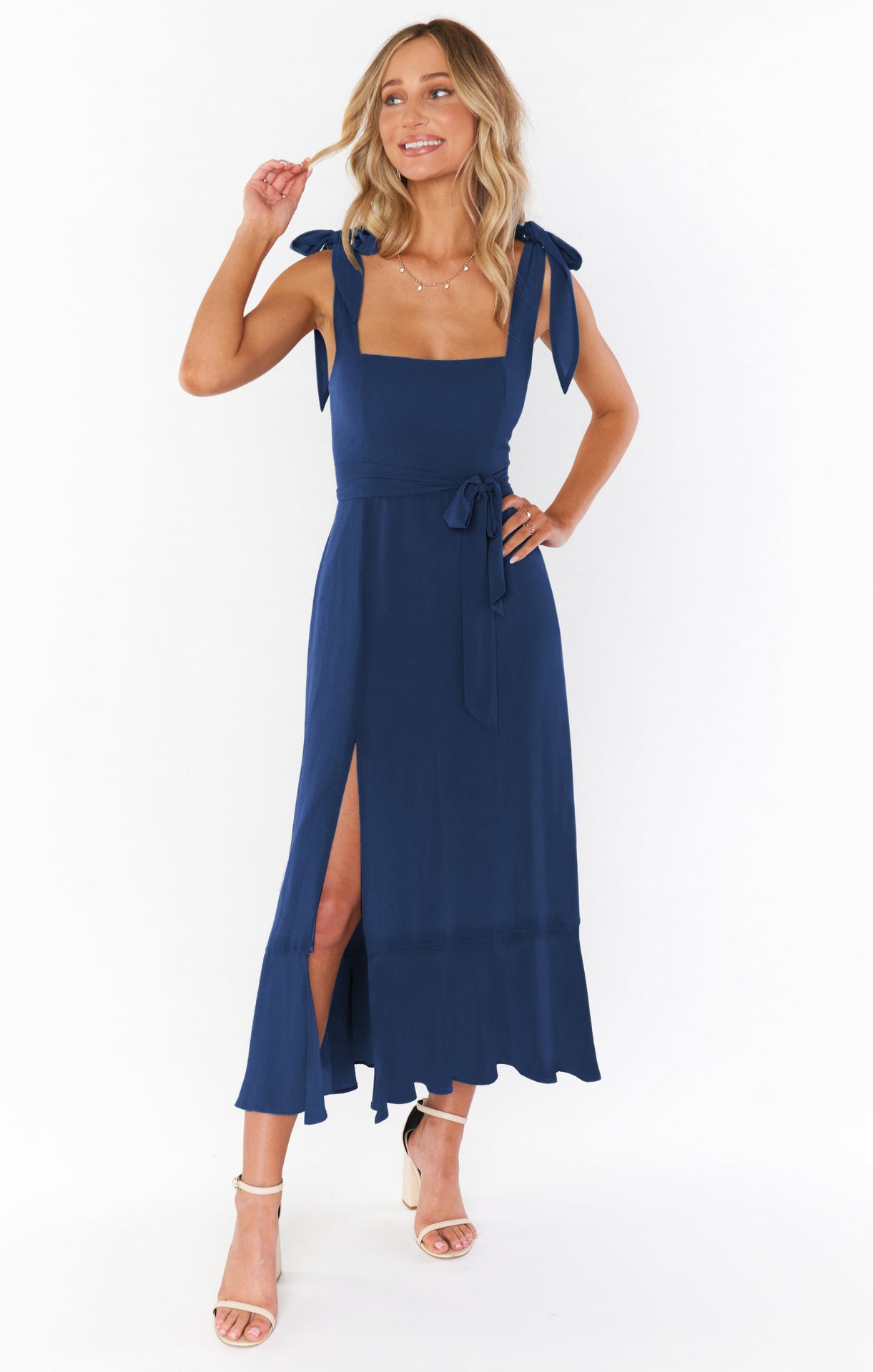 Women's Suspender Maxi Dress Lace-Up Split Ruffled Beach Summer
