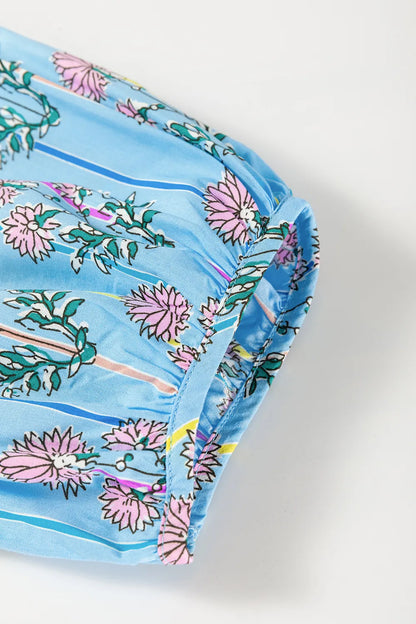 Sarah Express Women's Smocked Floral Print Tie Neck Blouse