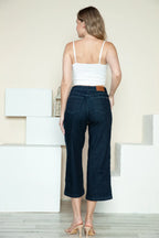 Sarah Express Women’s Plus Size High Rise Crop Wide Leg Jeans with Braid Detail
