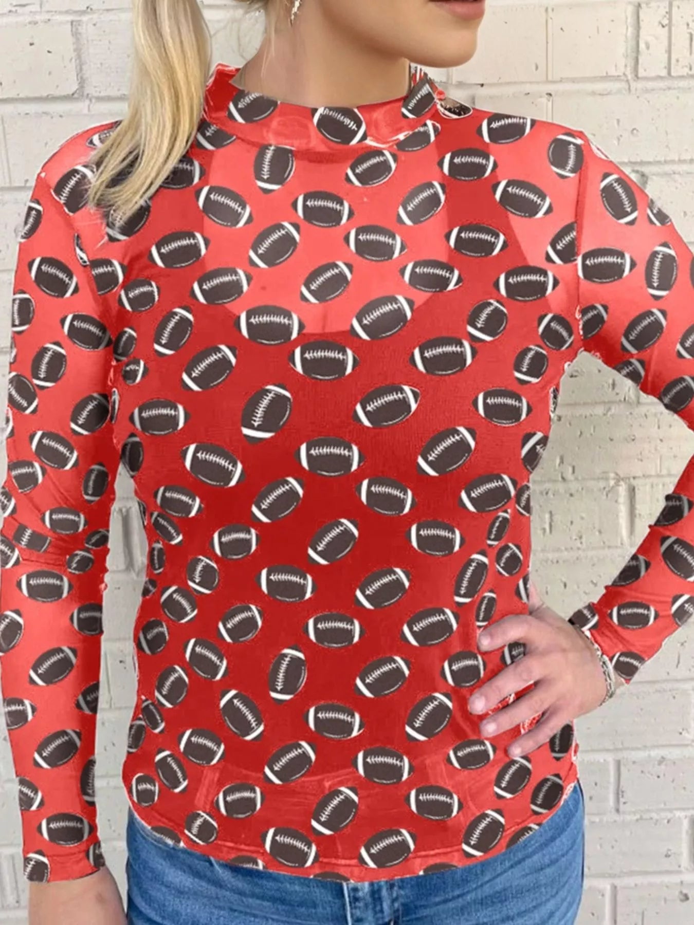 Sarah Express Women's Game Day Mesh Sheer Long Sleeve Top