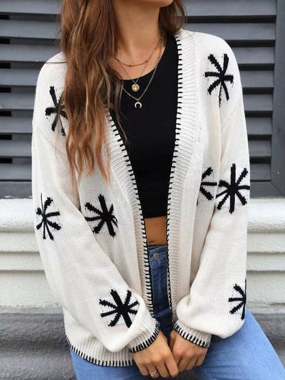 Sarah Express Women's Floral Open Front Knit Cardigan Sweater