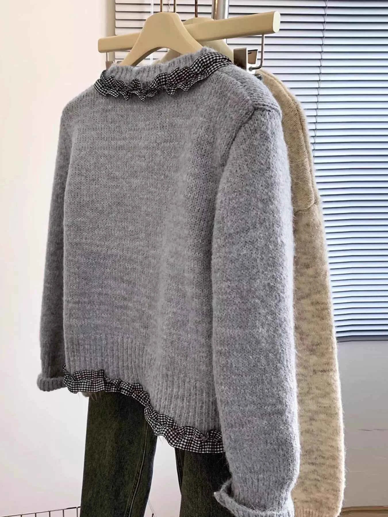 Sarah Express Women's Ruffle Trim Button Up Cardigan - Cozy Knit Sweater