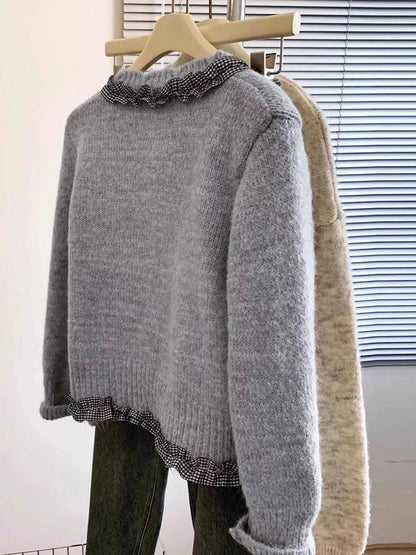 Sarah Express Women's Ruffle Trim Button Up Cardigan - Cozy Knit Sweater