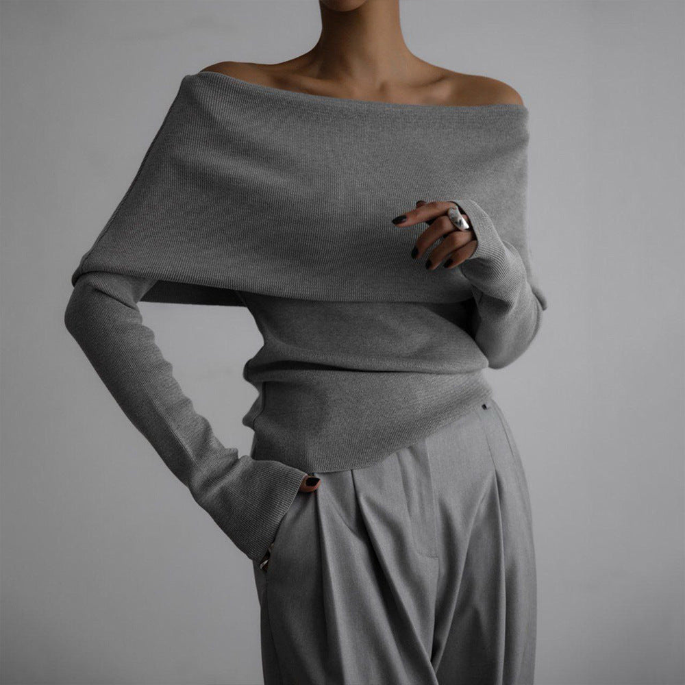 Sarah Express Women's Off-Shoulder Knitted Long Sleeve Top Slim Fit Pullover Sweater