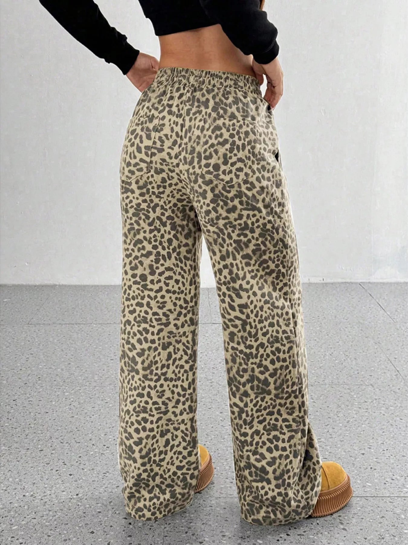 Sarah Express Women's Leopard Print Wide Leg Pants - Drawstring Casual Bottoms