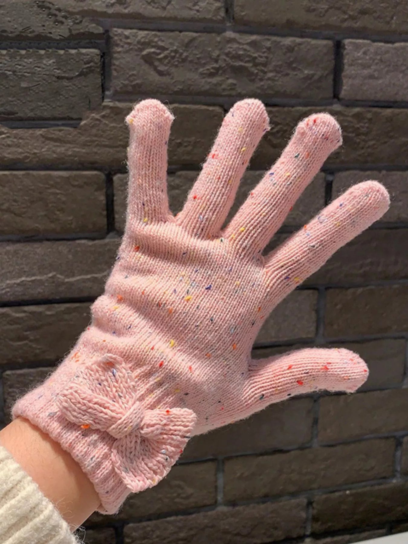 Sarah Express Women's Knitted Bow Accent Gloves - Warm Winter Fingerless Gloves Pink ONESIZE