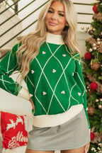 Sarah Express Women's Diamond Pattern Contrast Trim Mock Neck Sweater