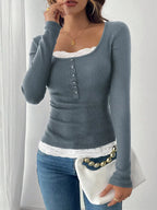 Sarah Express Women's Lace Detail Long Sleeve T-Shirt