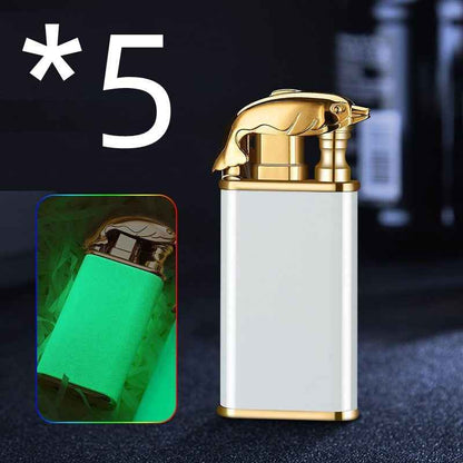 Sarah Express Blue Flame Metal Lighter - Windproof Butane Lighter with Dolphin Dragon Design White dolphin luminous 5PCS