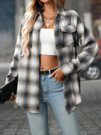 Sarah Express Women's Oversized Plaid Button-Up Shirt