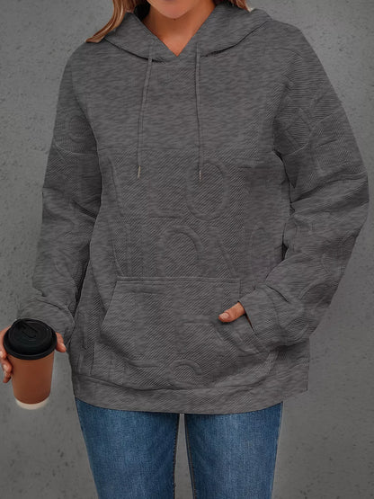 Sarah Express Women's Textured Embossed Long Sleeve Hoodie Plus Size