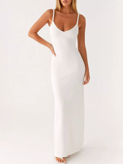 Sarah Express Women's V-Neck Bodycon Maxi Dress - Elegant Floor-Length Evening Dress White