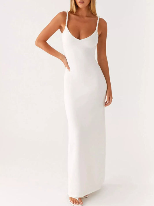 Sarah Express Women's V-Neck Bodycon Maxi Dress - Elegant Floor-Length Evening Dress White