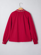 Sarah Express Women's Leopard Notched Long Sleeve Blouse