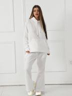 Sarah Express Women's Solid Color Sweatshirt Pants Set - Long Sleeve Casual Loungewear Two-Piece