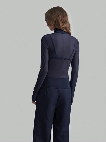 Sarah Express Women's Sheer Turtleneck Long Sleeve Top