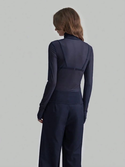 Sarah Express Women's Sheer Turtleneck Long Sleeve Top