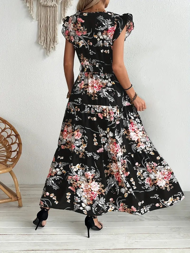 Sarah Express Women's Black Floral Print Dress Polyester