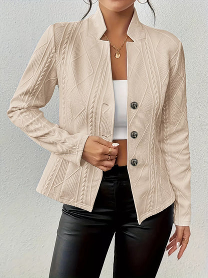 Sarah Express Women's Textured Knit Button-Front Blazer Khaki