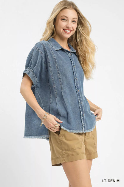 Sarah Express Women's Washed Denim Oversized Top