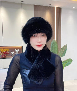 Sarah Express Women's Plush Winter Hat Scarf Set Dome Cap Warm Windproof