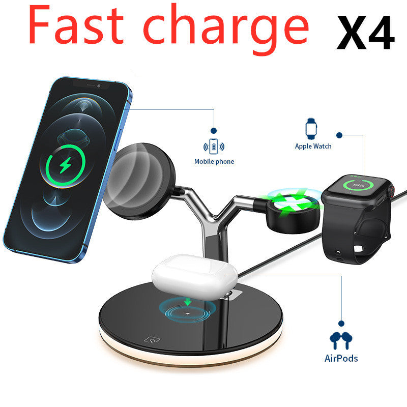 Sarah Express 3-in-1 Magnetic Wireless Charger 15W Fast Charging Station for iPhone Apple Watch AirPods Black fast charge 4pcs