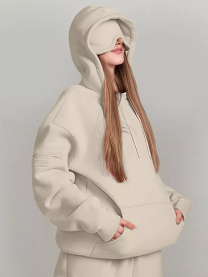 Sarah Express Women's Oversized Kangaroo Pocket Long Sleeve Hoodie Beige