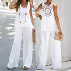 Sarah Express Women's Sleeveless Top and Pants Set with Lace Back Detail