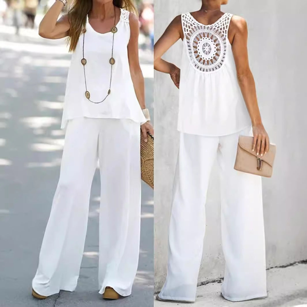 Sarah Express Women's Sleeveless Top and Pants Set with Lace Back Detail