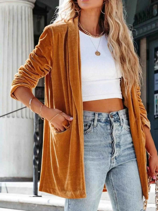 Sarah Express Women's Velvet One Button Blazer Jacket - Elegant Outerwear