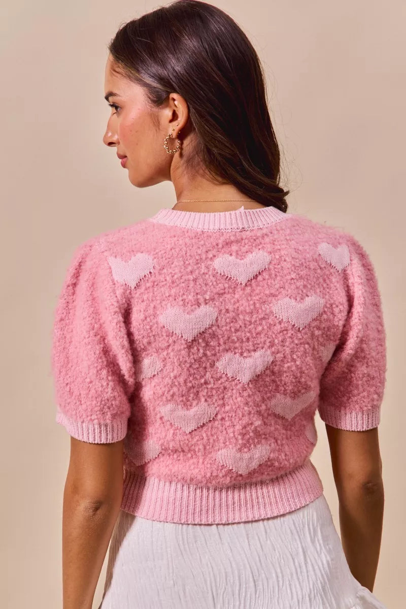 Sarah Express Women's All Over Heart Valentine Cropped Sweater