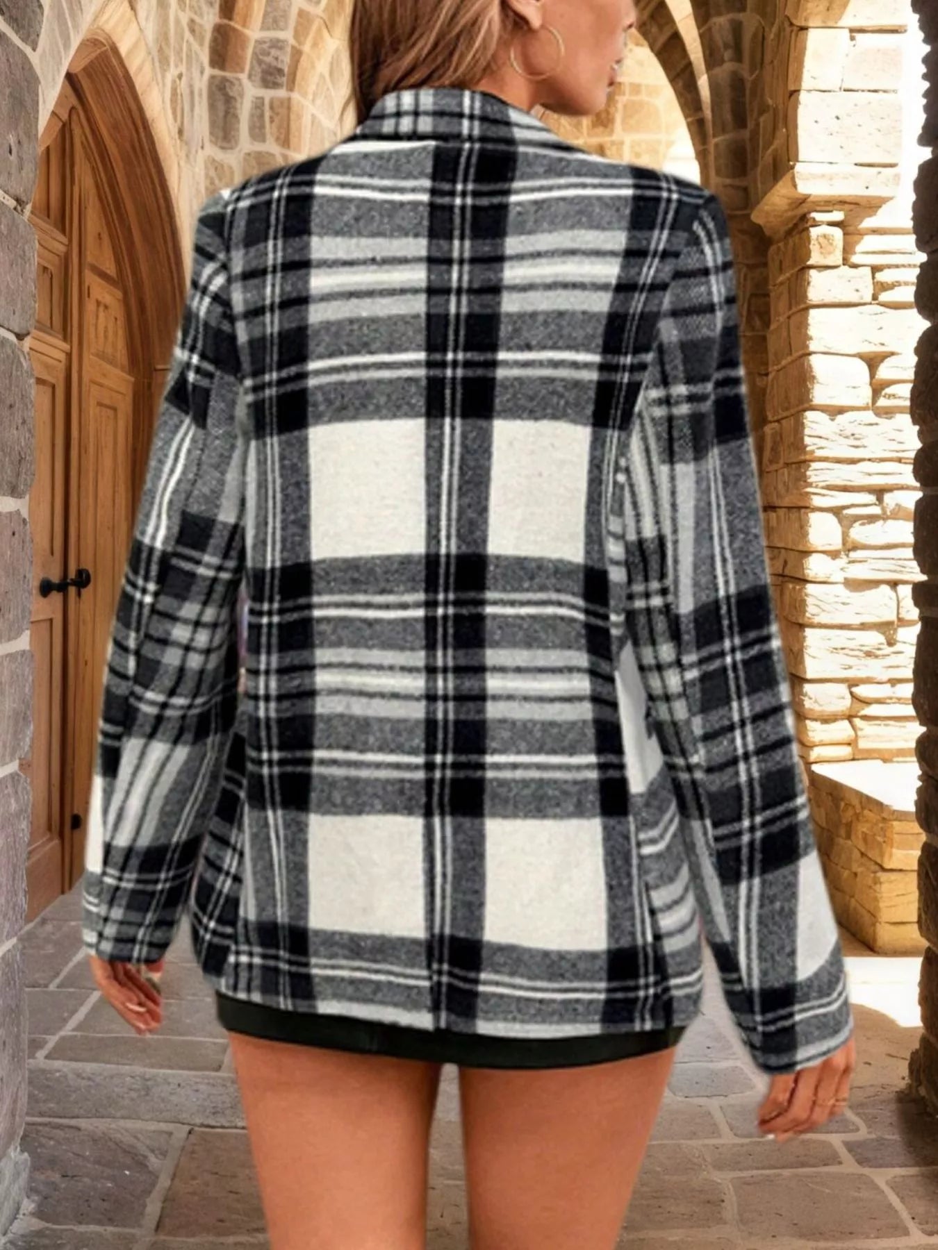 Sarah Express Women's Christmas Plaid Single-Button Blazer