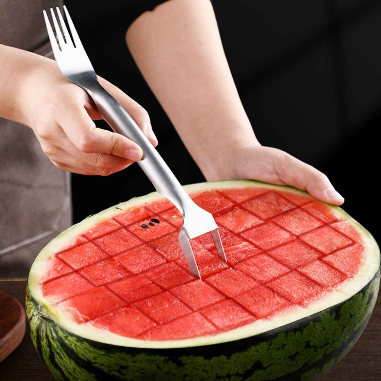 Sarah Express Watermelon Slicer Fork - 2 in 1 Stainless Steel Fruit Cutter Divider Kitchen Tool