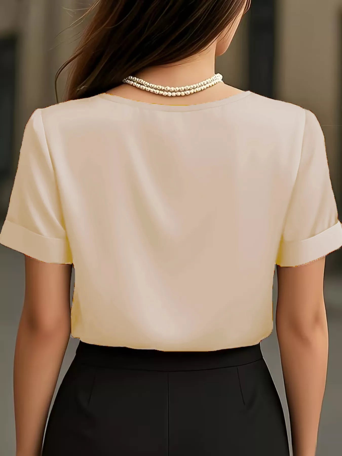 Sarah Express Women's V-Neck Short Sleeve Satin Blouse