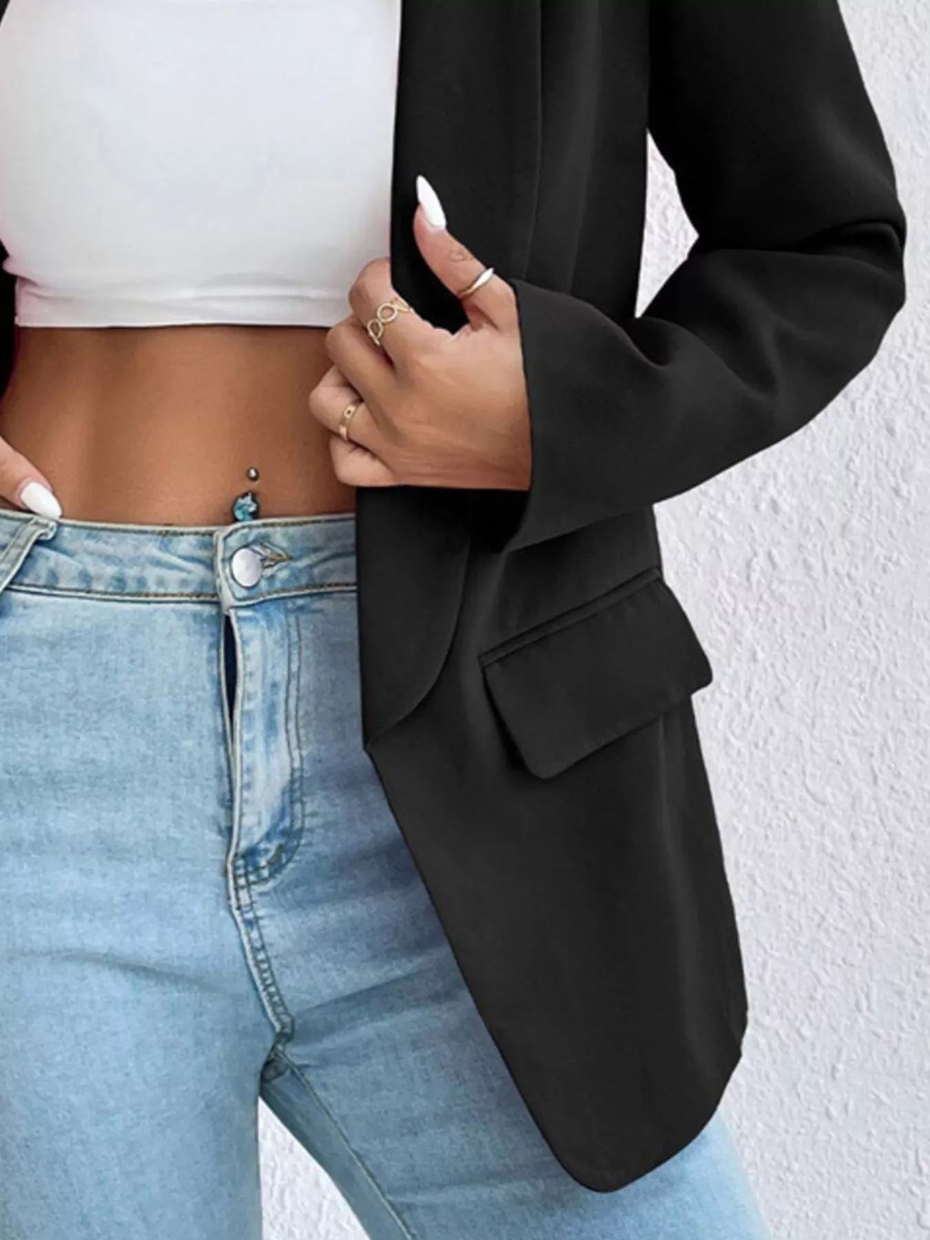 Sarah Express Women's Open Front Casual Blazer Plus Size Long Sleeve Professional Outerwear