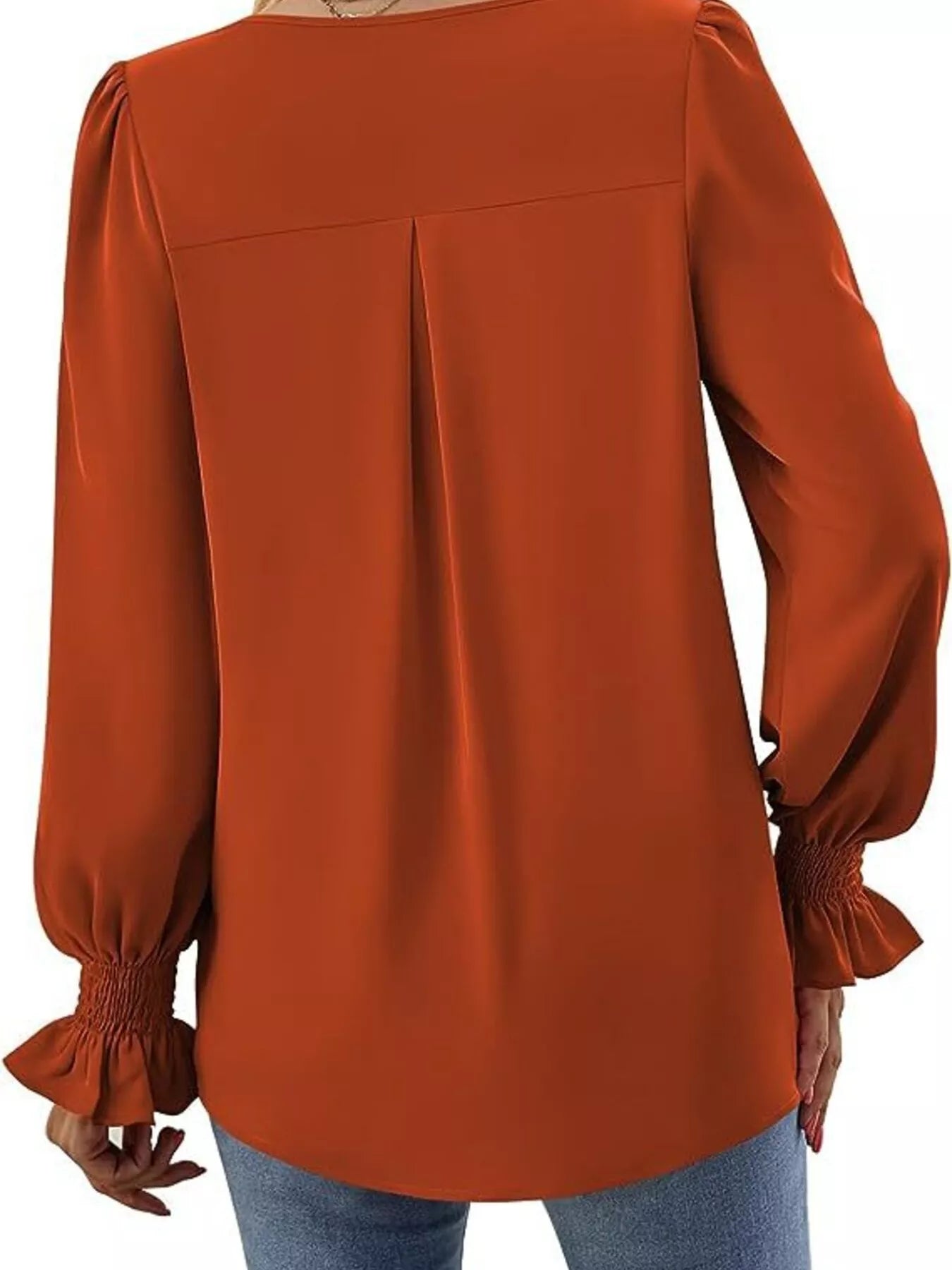 Sarah Express Women's V-Neck Long Sleeve Ruffle Cuff Blouse