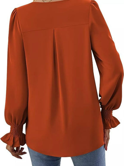 Sarah Express Women's V-Neck Long Sleeve Ruffle Cuff Blouse