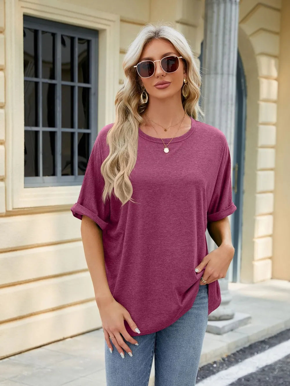 Sarah Express Women's Florira Round Neck Half Sleeve T-Shirt Deep Purple