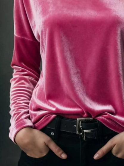 Sarah Express Women's Velvet Long Sleeve T-Shirt - Luxe Soft Touch Top for Plus Size