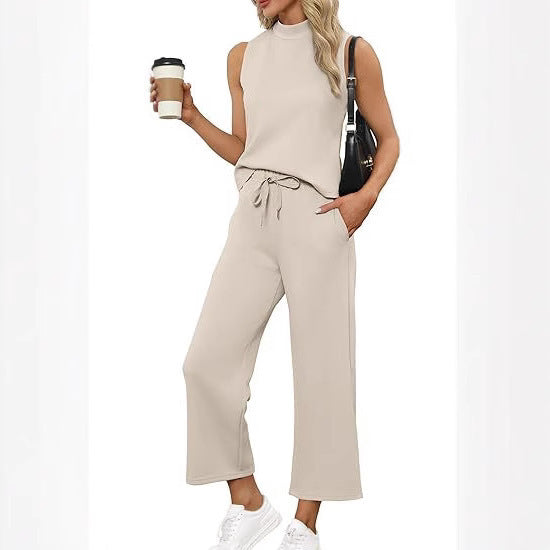 Sarah Express Women's Sleeveless Top Wide Leg Cropped Pants Two-Piece Set Matching Outfit
