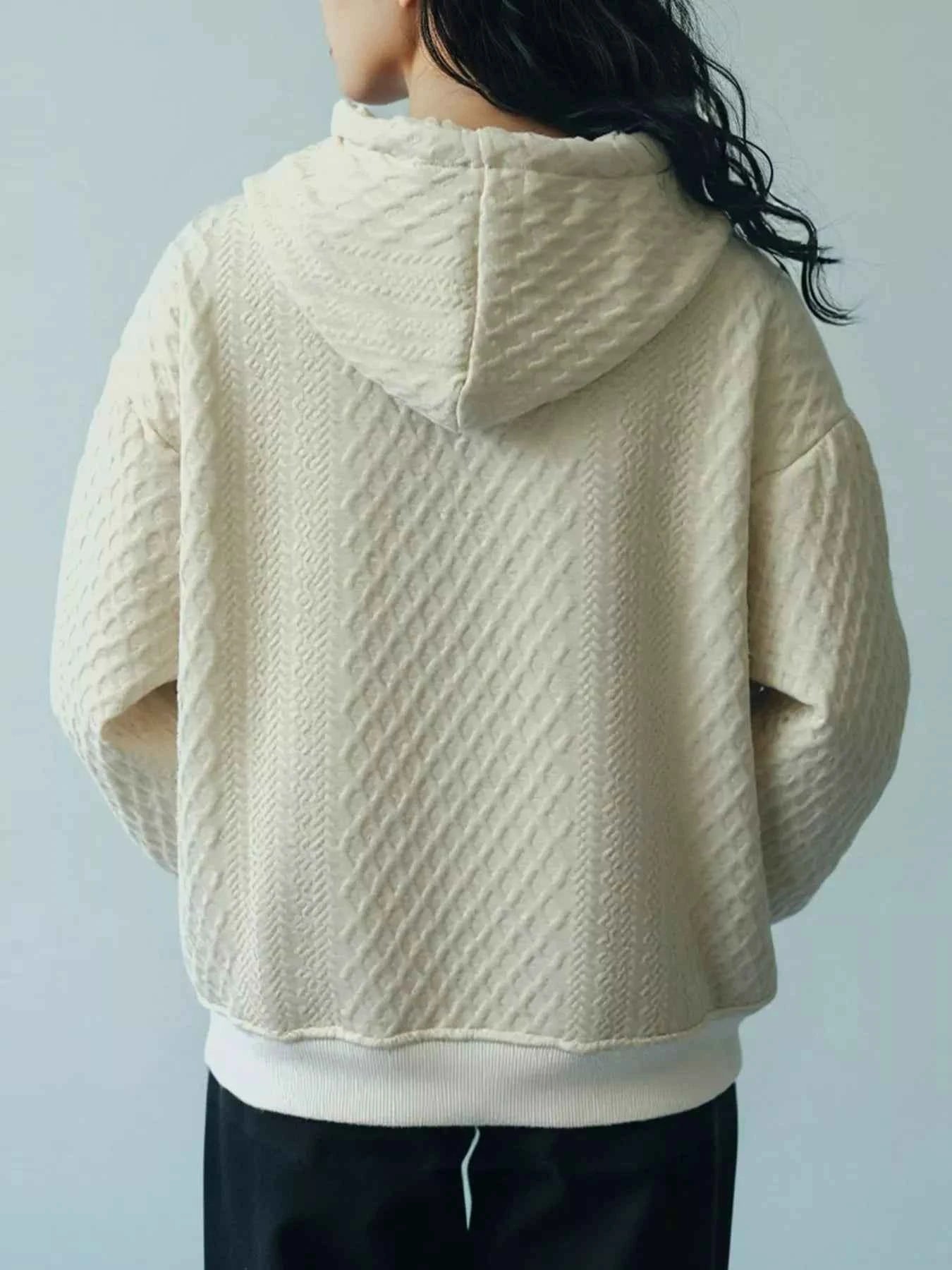 Sarah Express Women's Textured Knit Zip-Up Hoodie with Pockets - Drawstring Hooded Jacket